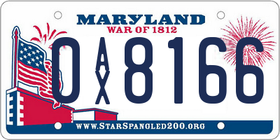MD license plate 0AX8166