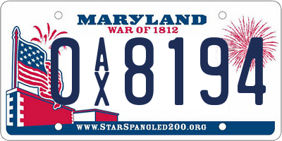 MD license plate 0AX8194
