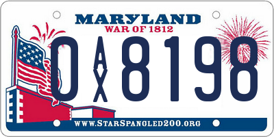 MD license plate 0AX8198
