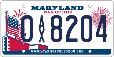 MD license plate 0AX8204