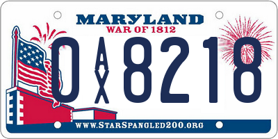 MD license plate 0AX8218