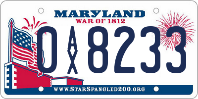 MD license plate 0AX8233