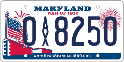 MD license plate 0AX8250