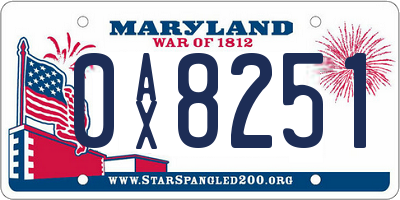 MD license plate 0AX8251