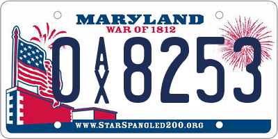 MD license plate 0AX8253