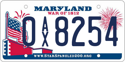MD license plate 0AX8254
