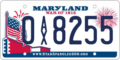 MD license plate 0AX8255