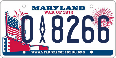 MD license plate 0AX8266