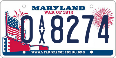 MD license plate 0AX8274