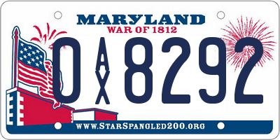 MD license plate 0AX8292