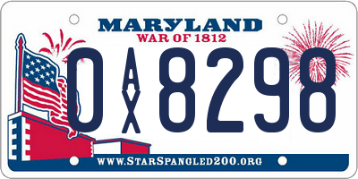 MD license plate 0AX8298