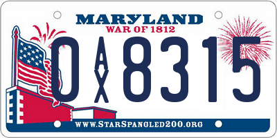 MD license plate 0AX8315