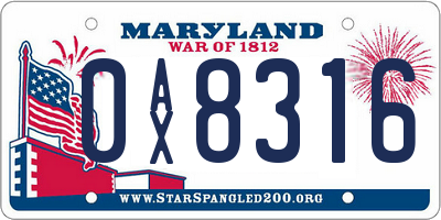 MD license plate 0AX8316