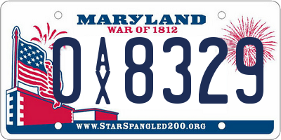 MD license plate 0AX8329