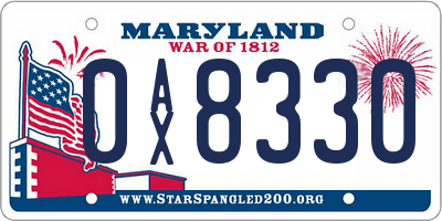 MD license plate 0AX8330