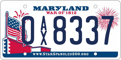 MD license plate 0AX8337