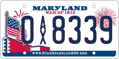 MD license plate 0AX8339