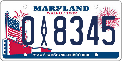 MD license plate 0AX8345