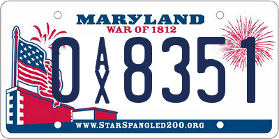 MD license plate 0AX8351