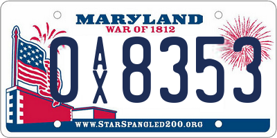 MD license plate 0AX8353