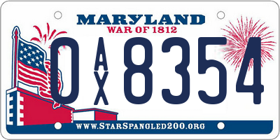 MD license plate 0AX8354