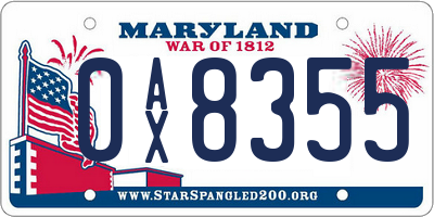 MD license plate 0AX8355