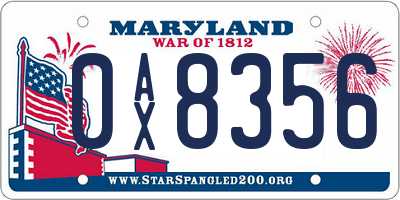 MD license plate 0AX8356