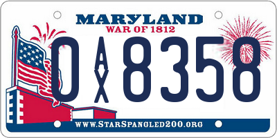 MD license plate 0AX8358