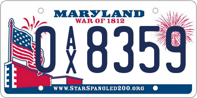 MD license plate 0AX8359