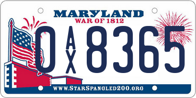 MD license plate 0AX8365