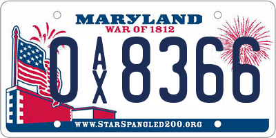 MD license plate 0AX8366