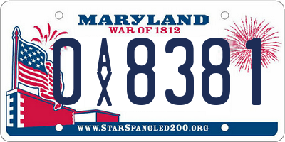 MD license plate 0AX8381
