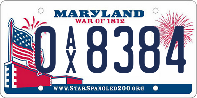 MD license plate 0AX8384