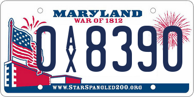 MD license plate 0AX8390