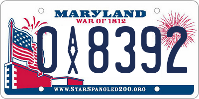 MD license plate 0AX8392