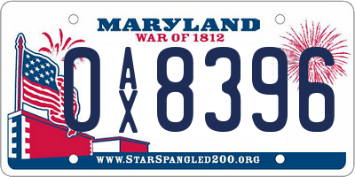 MD license plate 0AX8396