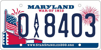 MD license plate 0AX8403