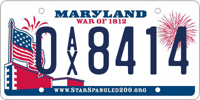 MD license plate 0AX8414