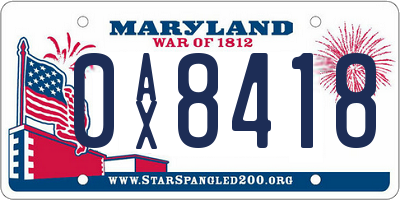 MD license plate 0AX8418