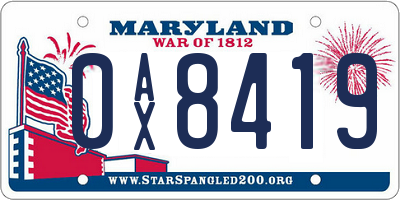MD license plate 0AX8419