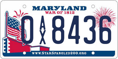 MD license plate 0AX8436