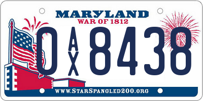 MD license plate 0AX8438