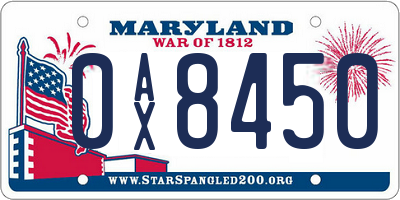 MD license plate 0AX8450