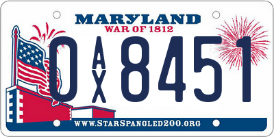 MD license plate 0AX8451