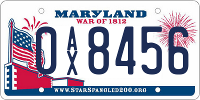 MD license plate 0AX8456