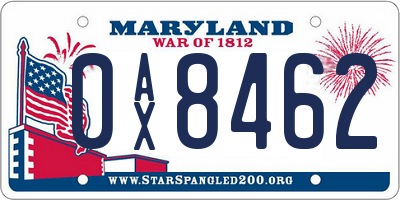 MD license plate 0AX8462