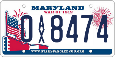 MD license plate 0AX8474