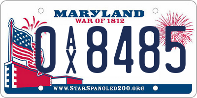 MD license plate 0AX8485