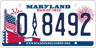 MD license plate 0AX8492