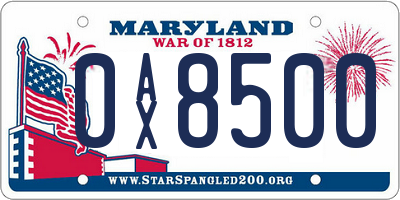 MD license plate 0AX8500